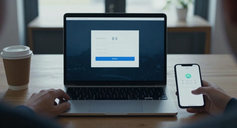 A laptop sign-in screen next to a phone showing a confirmation prompt.