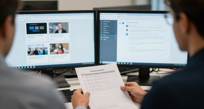 A person uses a phone beside a notebook.